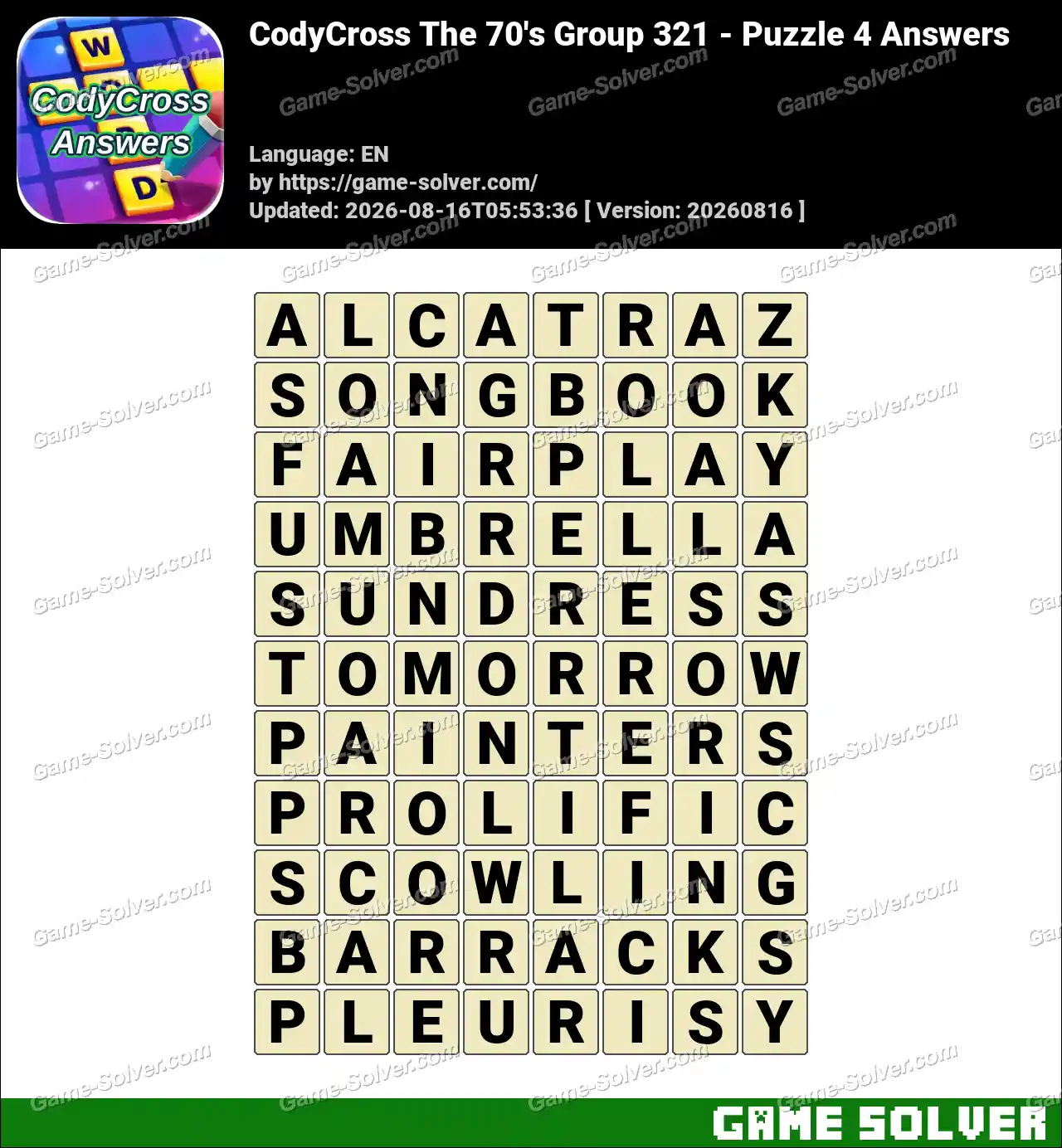 CodyCross The 70’s Group 321 – Puzzle 4 Answers